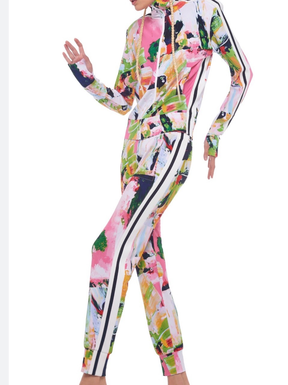 Norma Kamali Pink, Green & Yellow Abstract Print Track Joggers and Jacket - LG